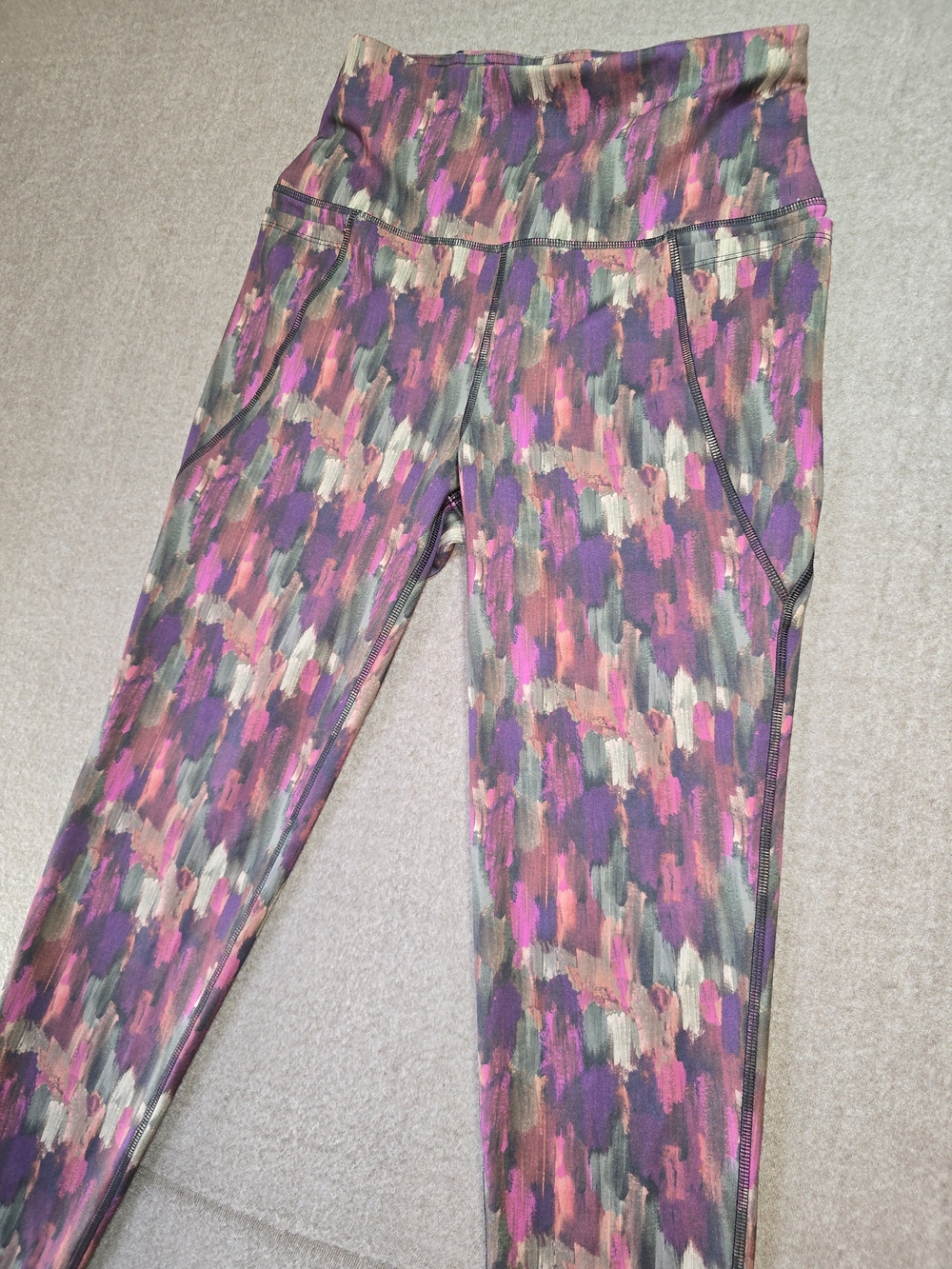 MTA Sport High-Waist Leggings Pink Purple & Green Brushstroke Print Women's Med